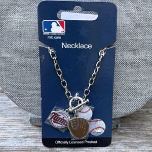 Minnesota Twins Baseball Silver 3 Charm Necklace Pendant MLB Officially Licensed